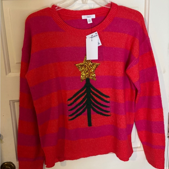 1901 Nordstorm Sweater Red Bittersweet Tree Star Strip Women’s XL NWT - Picture 3 of 8